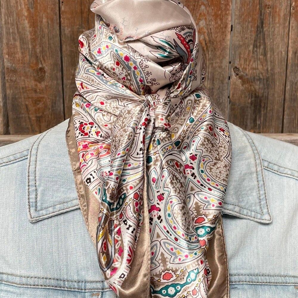 Floral Printed Tan Western Wild Rag Scarf